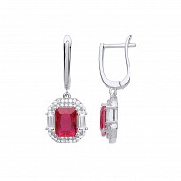 Silver Rhodium Plated CZ & Ruby Fancy Drop Earrings