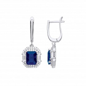 Silver Rhodium Plated CZ & Sapphire Fancy Drop Earrings