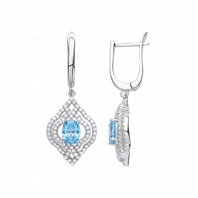 925 Sterling Silver CZ & Aqua Blue Drop Earrings
