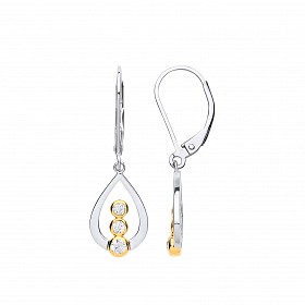 925 Sterling Silver & Gold Plated CZ Fancy Drop Earrings