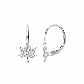 925 Sterling Silver CZ Leaf Drop Earrings