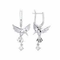 925 Sterling Silver Bird Drop Earrings With A Dangling Single CZ Stone