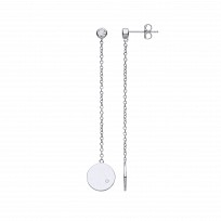 925 Sterling Silver Chain Drop CZ Earrings With 925 Sterling Silver Disc