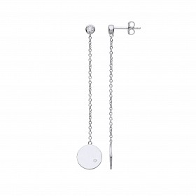 925 Sterling Silver Chain Drop CZ Earrings With 925 Sterling Silver Disc