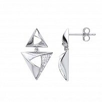 925 Sterling Silver CZ Triangle Shape Drop Earrings