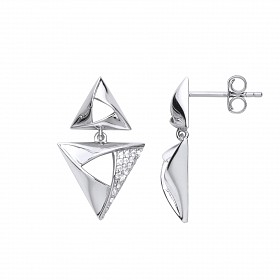 925 Sterling Silver CZ Triangle Shape Drop Earrings