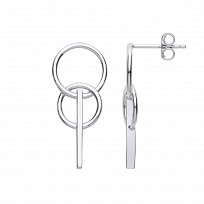 925 Sterling Silver Double Circle & Bar Drop Earrings