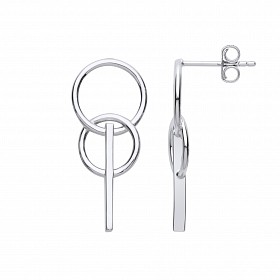 925 Sterling Silver Double Circle & Bar Drop Earrings