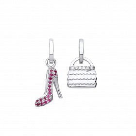 925 Sterling Silver CZ & Ruby Handbag & Heel Drop Earrings
