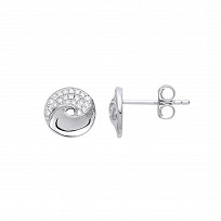 925 Sterling Silver CZ Twisted Interlocking Circle Stud Earrings