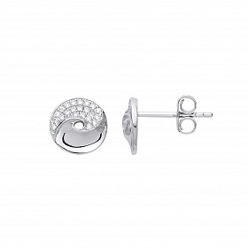 925 Sterling Silver CZ Twisted Interlocking Circle Stud Earrings