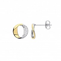 925 Sterling Silver & Gold Plated CZ Interlocking Circle Stud Earrings
