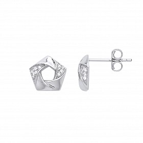 925 Sterling Silver CZ Cutout Flower Stud Earrings