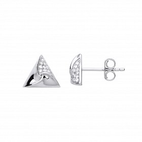925 Sterling Silver CZ Cutout Triangle Stud Earrings