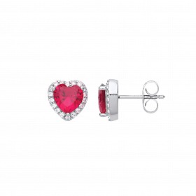 925 Sterling Silver CZ & Ruby Heart Stud Earrings