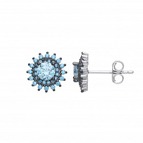 925 Sterling Silver CZ & Turquoise Cluster Stud Earrings