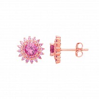 Rose Gold Plated Pink Tourmaline Cluster Stud Earrings