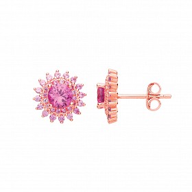 Rose Gold Plated Pink Tourmaline Cluster Stud Earrings