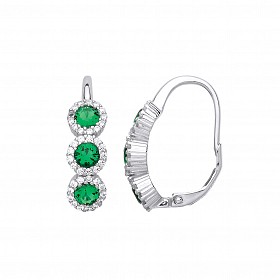 925 Sterling Silver Triple CZ & Emerald Drop Earrings