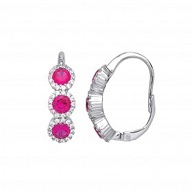 925 Sterling Silver Triple CZ & Ruby Drop Earrings