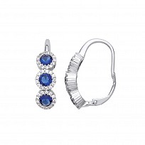 925 Sterling Silver Triple CZ & Sapphire Drop Earrings