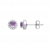925 Sterling Silver CZ & Amethyst Stud earrings
