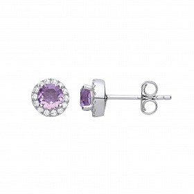 925 Sterling Silver CZ & Amethyst Stud earrings