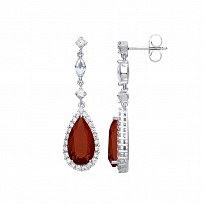 Silver CZ & Ruby Pear Drop Dangling Earrings