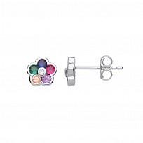 925 Sterling Silver Multi Colour CZ Flower Stud Earrings
