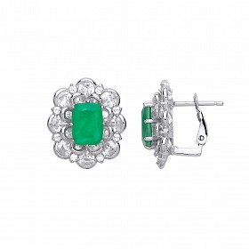 925 Sterling Silver CZ & Emerald Fancy Stud Earrings