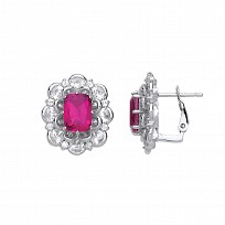 925 Sterling Silver CZ & Ruby Fancy Stud Earrings
