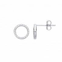 925 Sterling Silver CZ Circle Stud Earrings