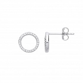 925 Sterling Silver CZ Circle Stud Earrings