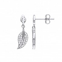 925 Sterling Silver CZ Leaf Drop Earrings