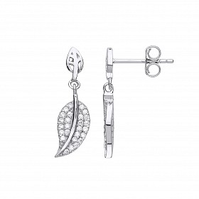 925 Sterling Silver CZ Leaf Drop Earrings