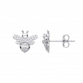 925 Sterling Silver CZ Bumble Bee Stud Earrings