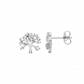 925 Sterling Silver CZ Tree Of Life Stud Earrings