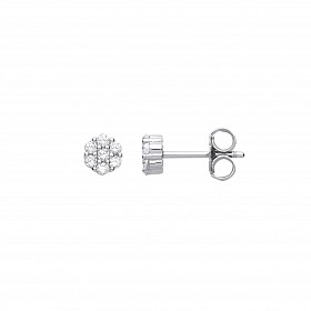 925 Sterling Silver CZ Flower Stud Earrings