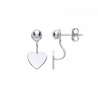 925 Sterling Silver Heart Two Way Front & Back Drop Earrings