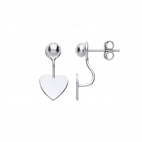 925 Sterling Silver Heart Two Way Front & Back Drop Earrings