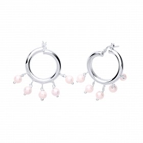 925 Sterling Silver Pearl Gypsy  Hoop Earrings