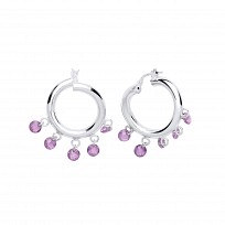 925 Sterling Silver Amethyst Gypsy Hoop Earrings