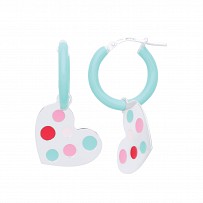 925 Sterling Silver Robin Egg Blue Enamel  Hoops With Heart Charm