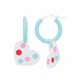 925 Sterling Silver Robin Egg Blue Enamel  Hoops With Heart Charm
