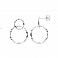 925 Sterling Silver Interlocking Double Circle Drop Earrings