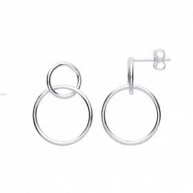 925 Sterling Silver Interlocking Double Circle Drop Earrings