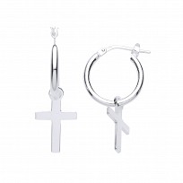 925 Sterling Silver Hoops With Dangling Cross