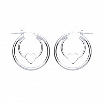 925 Sterling Silver Double Hoop Earrings With Heart Detail