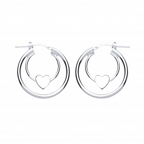 925 Sterling Silver Double Hoop Earrings With Heart Detail