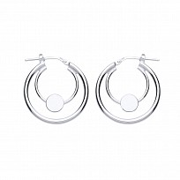 925 Sterling Silver Double Hoop Earrings With Disk Detail